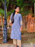 Varnika - Grey Ikkat & Mustart Yellow Kalamkari Blend Kurta Set