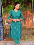 Nilani - Green Ikkat & Stripes Blend Kurta Set