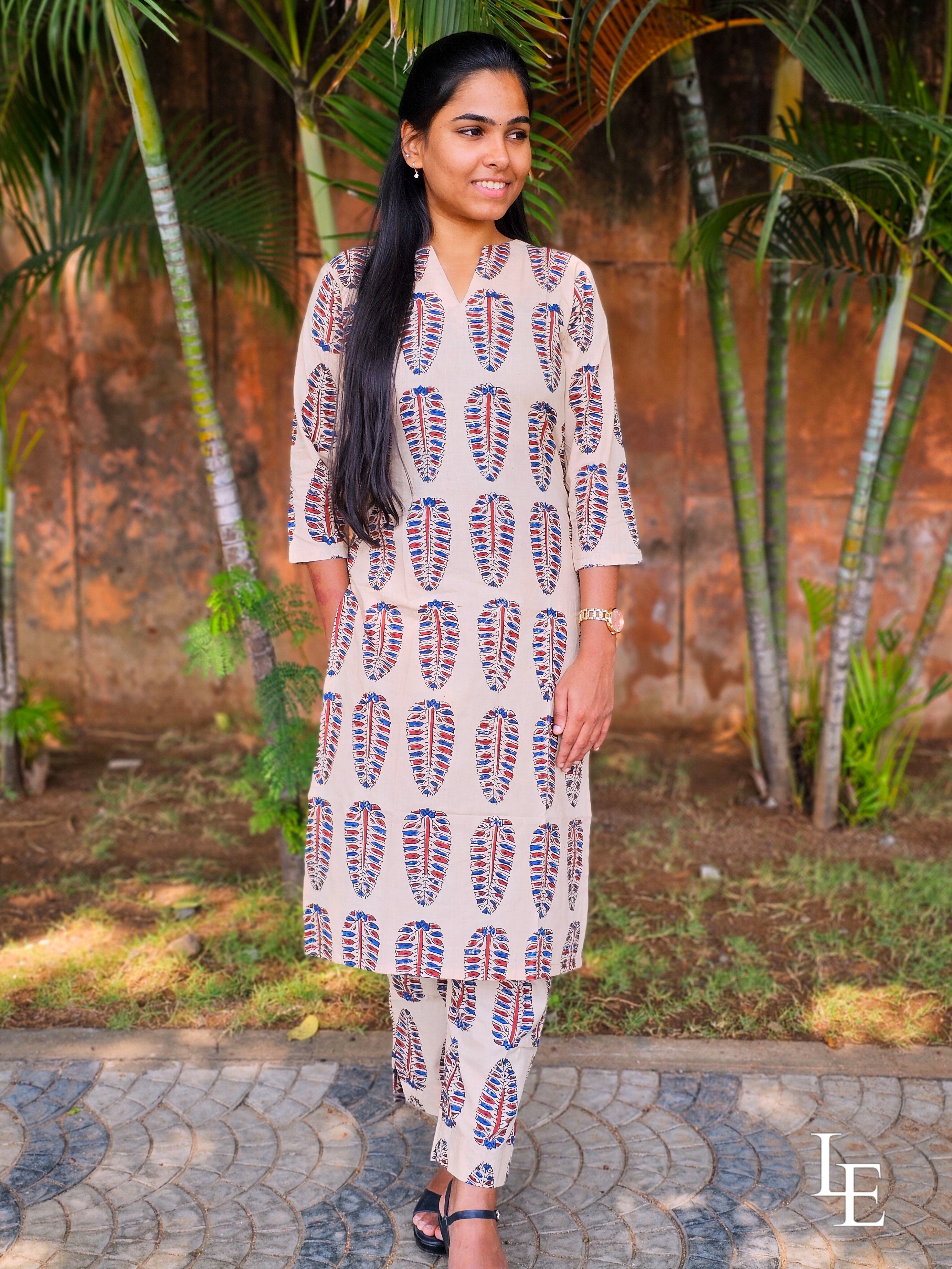 Amara - Half White Handblock Printed Set