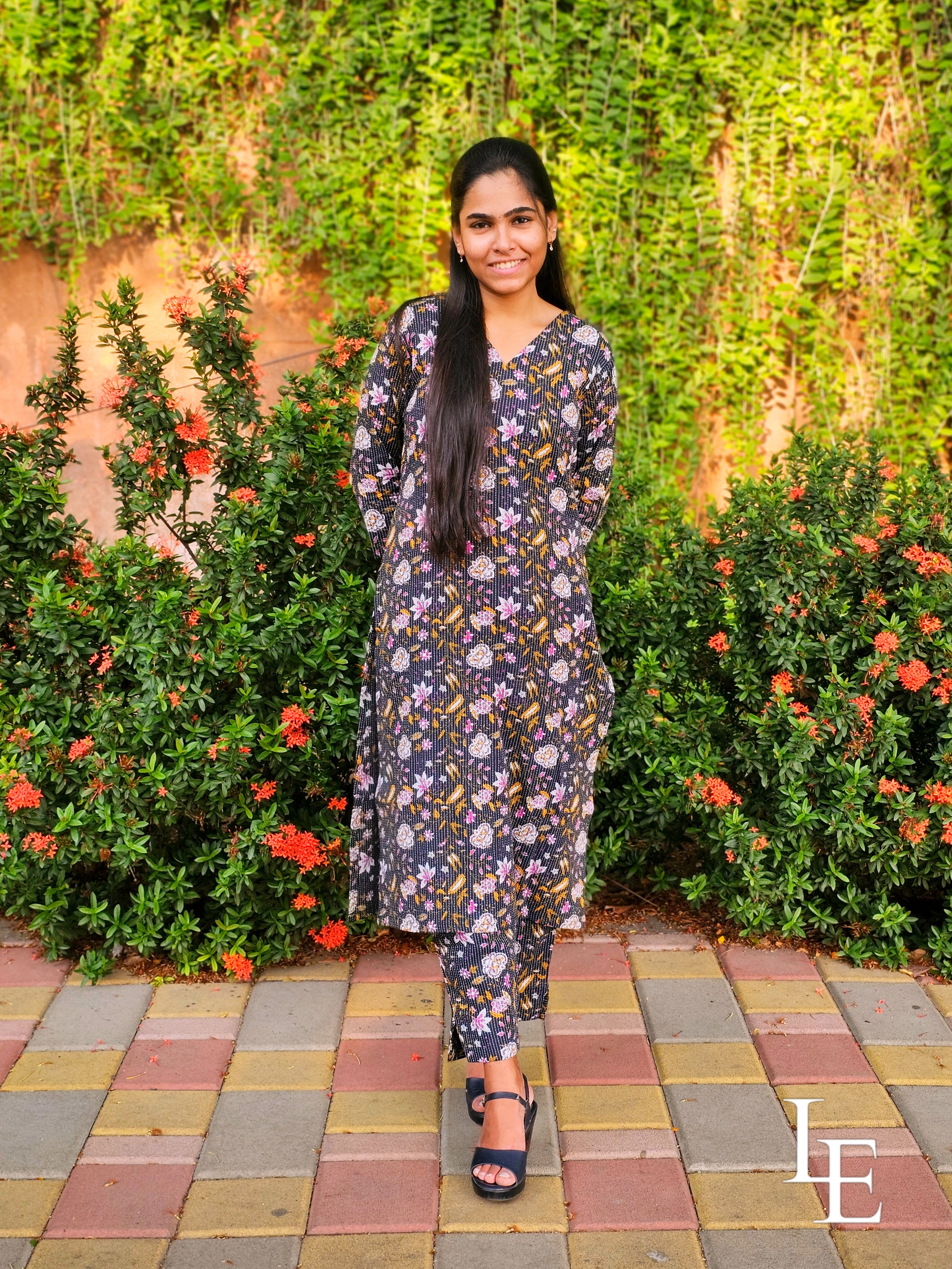 Helana - Black Kantha Cotton Kurta Set