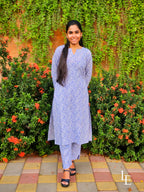 Lilly - White with Purple Cotton Kurta Set