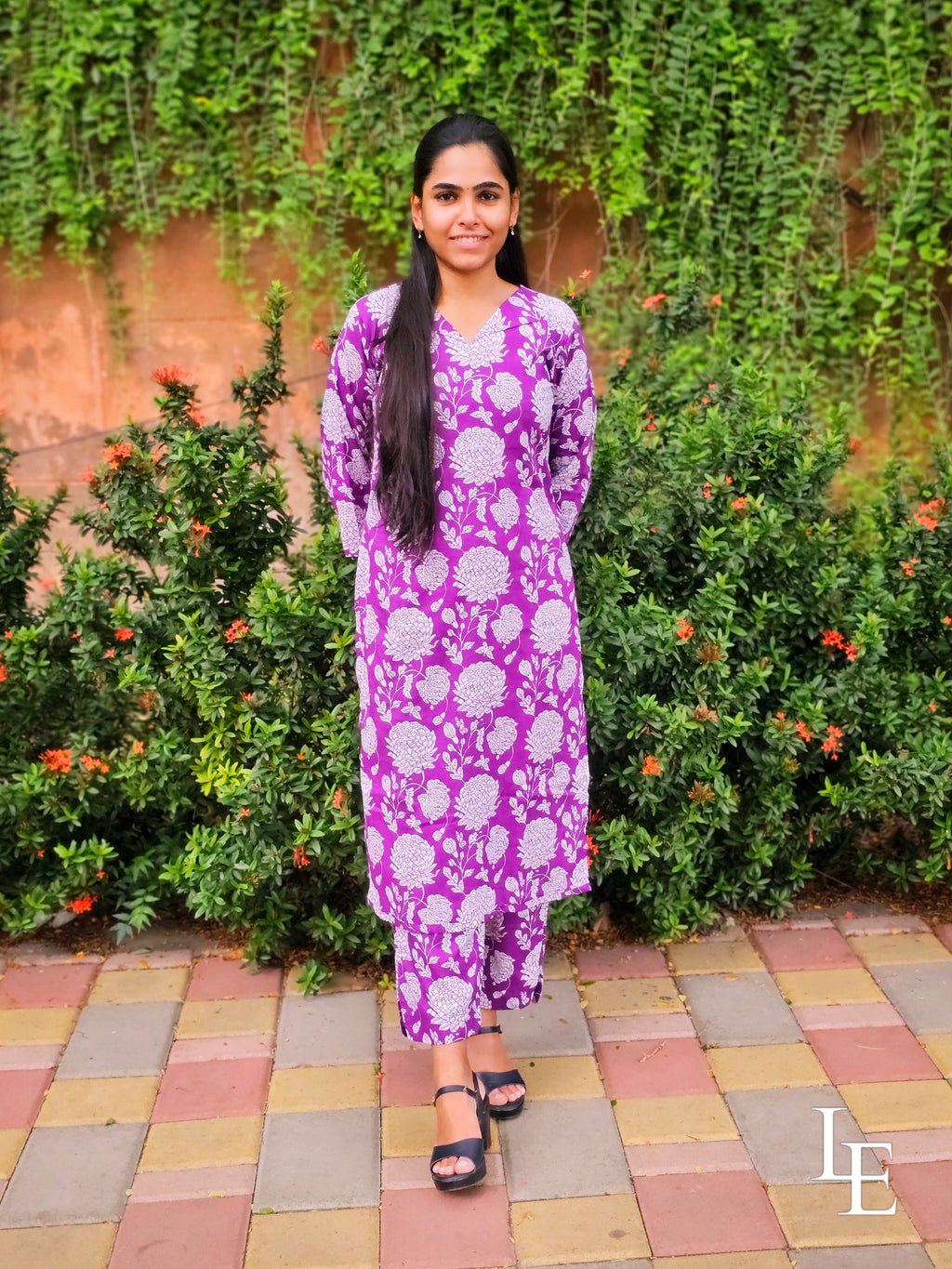 Mila - Purple Floral Cotton Kurta Set