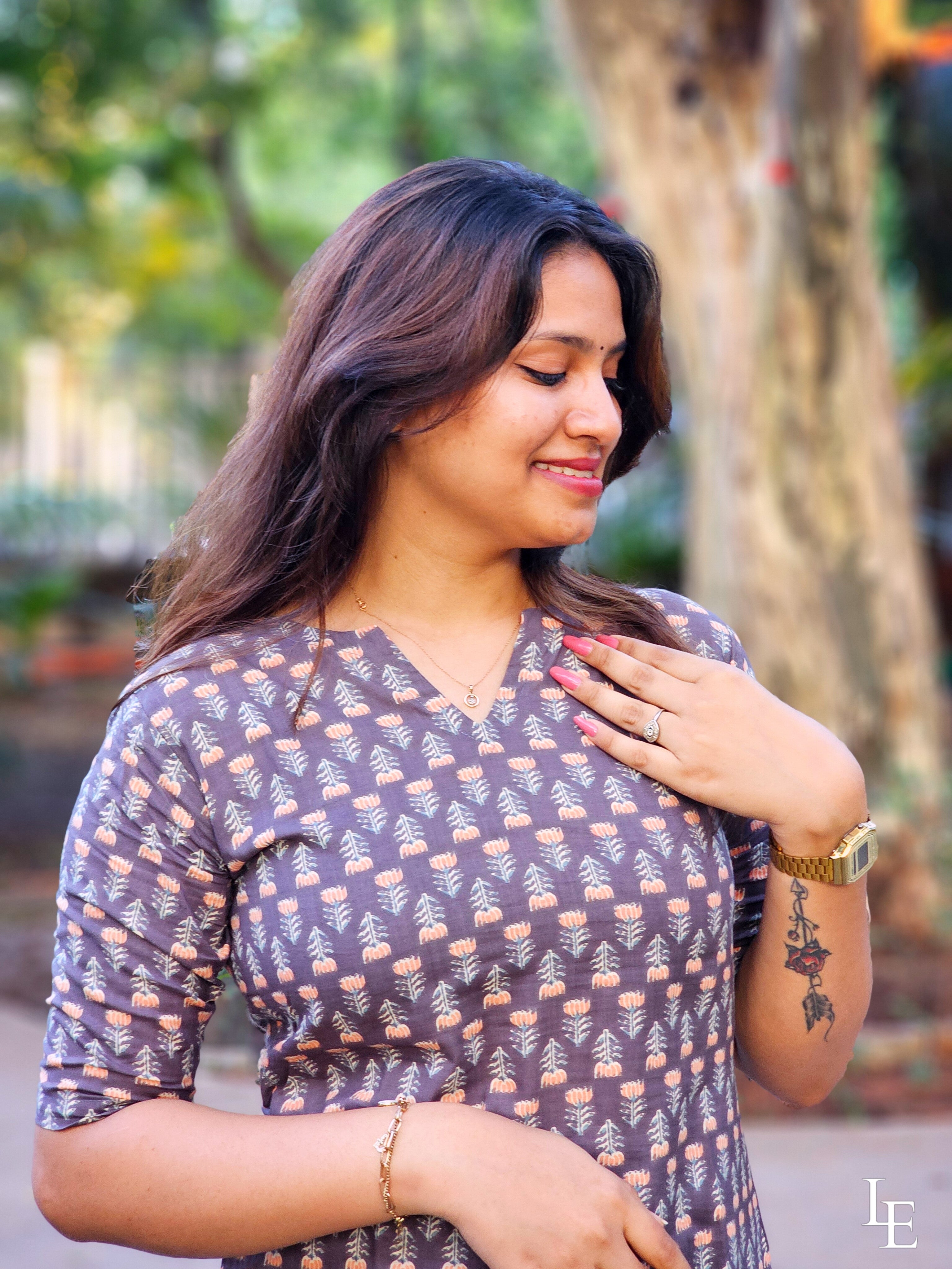 Vedika - Grey Bagru Cotton Kurti