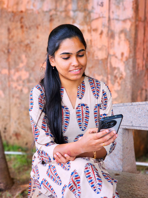 Amara - Half White Handblock Printed Set