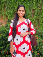 Elisa - Red & White Floral Cotton Kurta Set