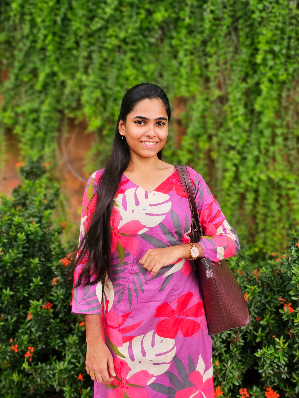 Milliee - Pinkish Purple Floral Cotton Kurti Set