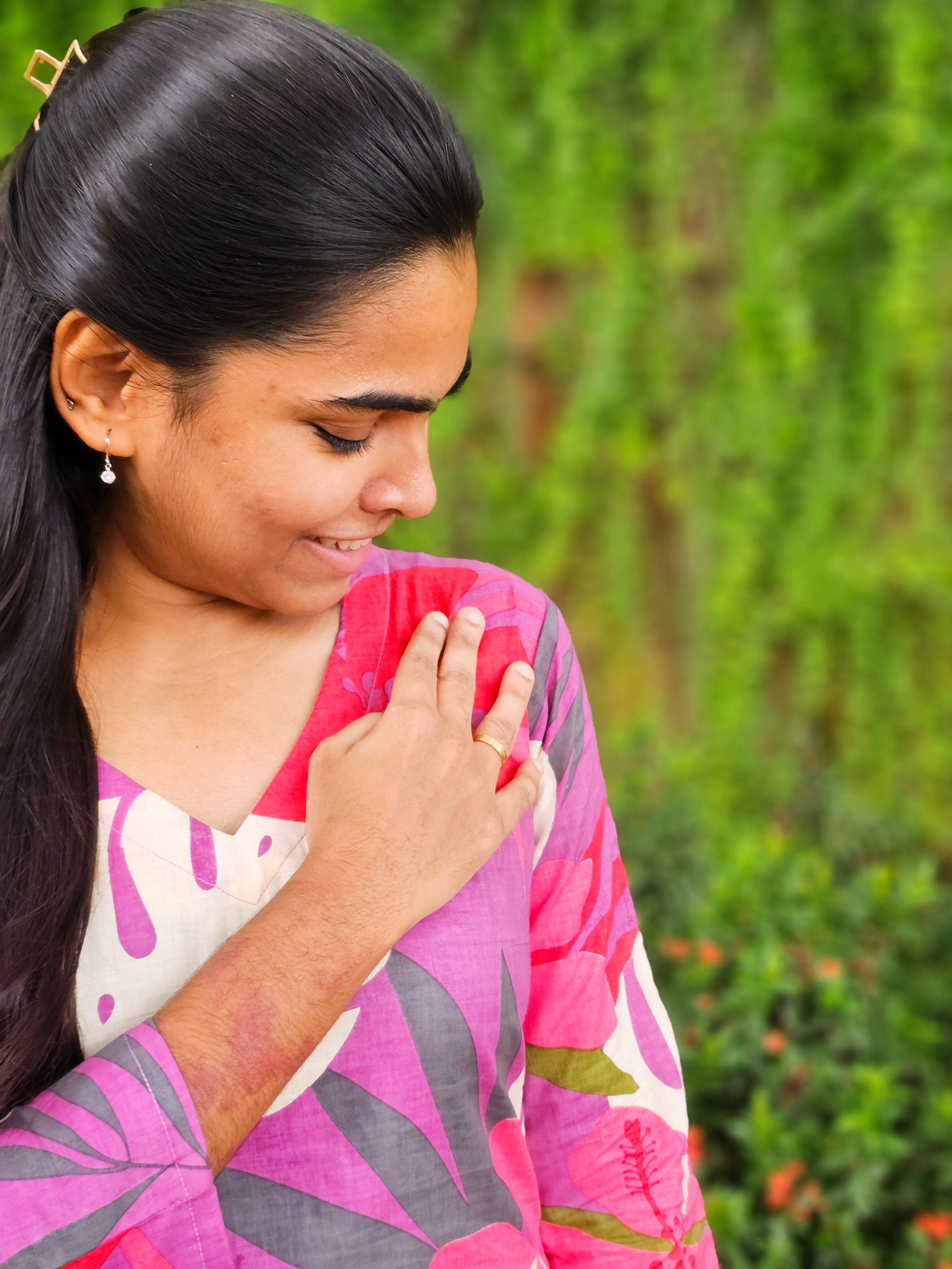 Milliee - Pinkish Purple Floral Cotton Kurti Set