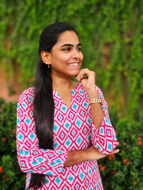 Amelia -White & Pink Cotton Kurta Set