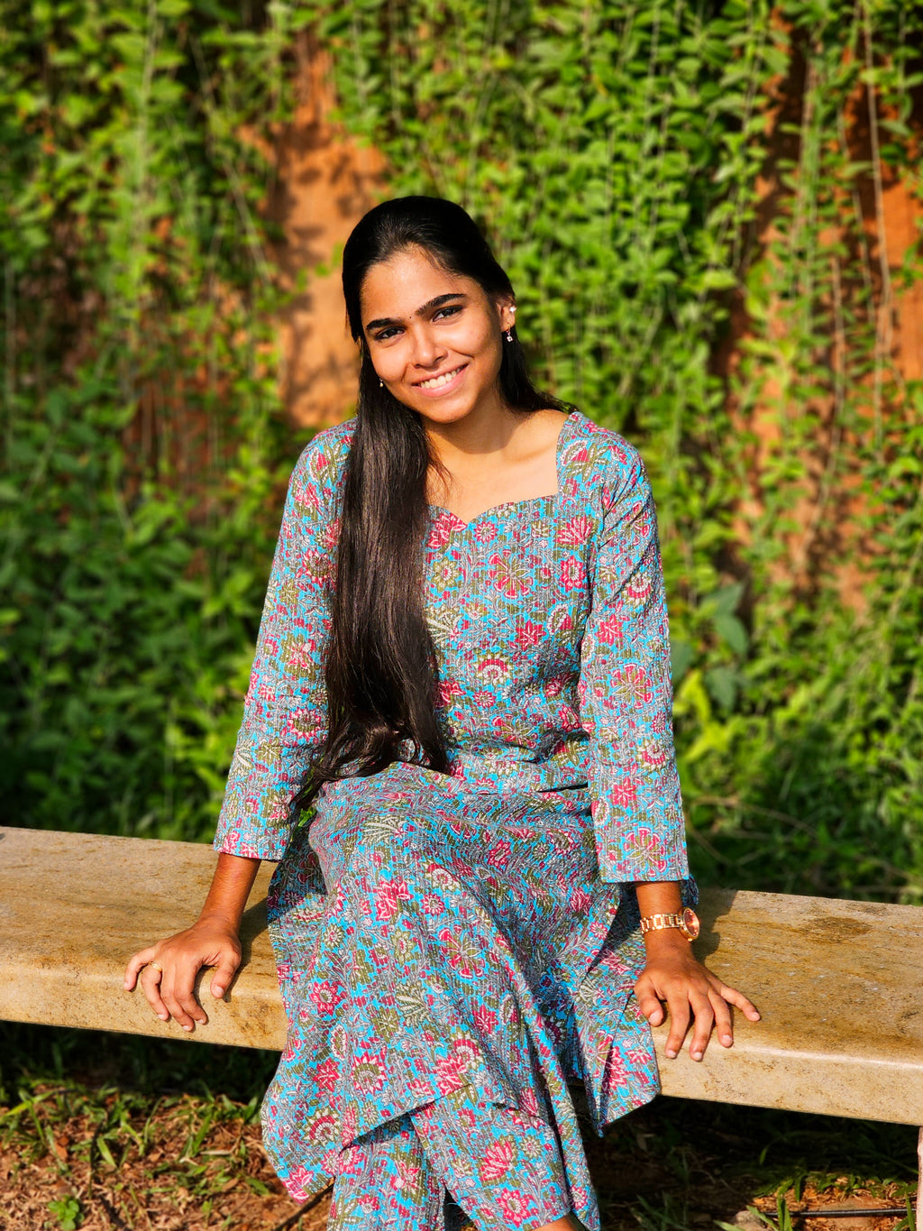 Meera - Blue Kantha Cotton Kurta Set