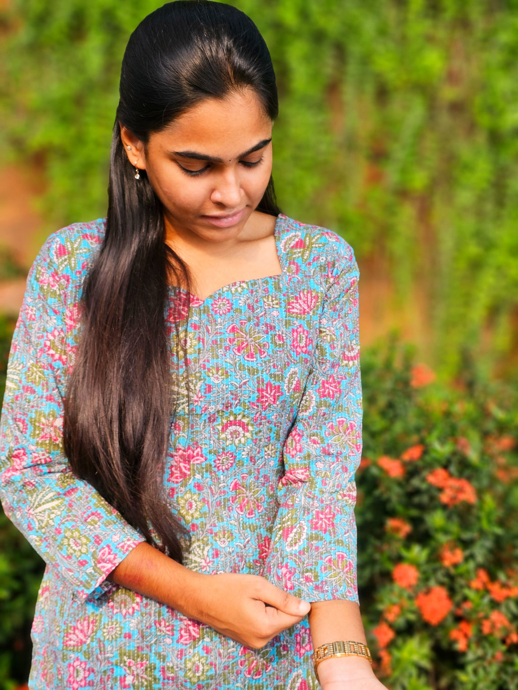 Meera - Blue Kantha Cotton Kurta Set