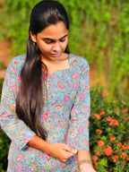 Meera - Blue Kantha Cotton Kurta Set