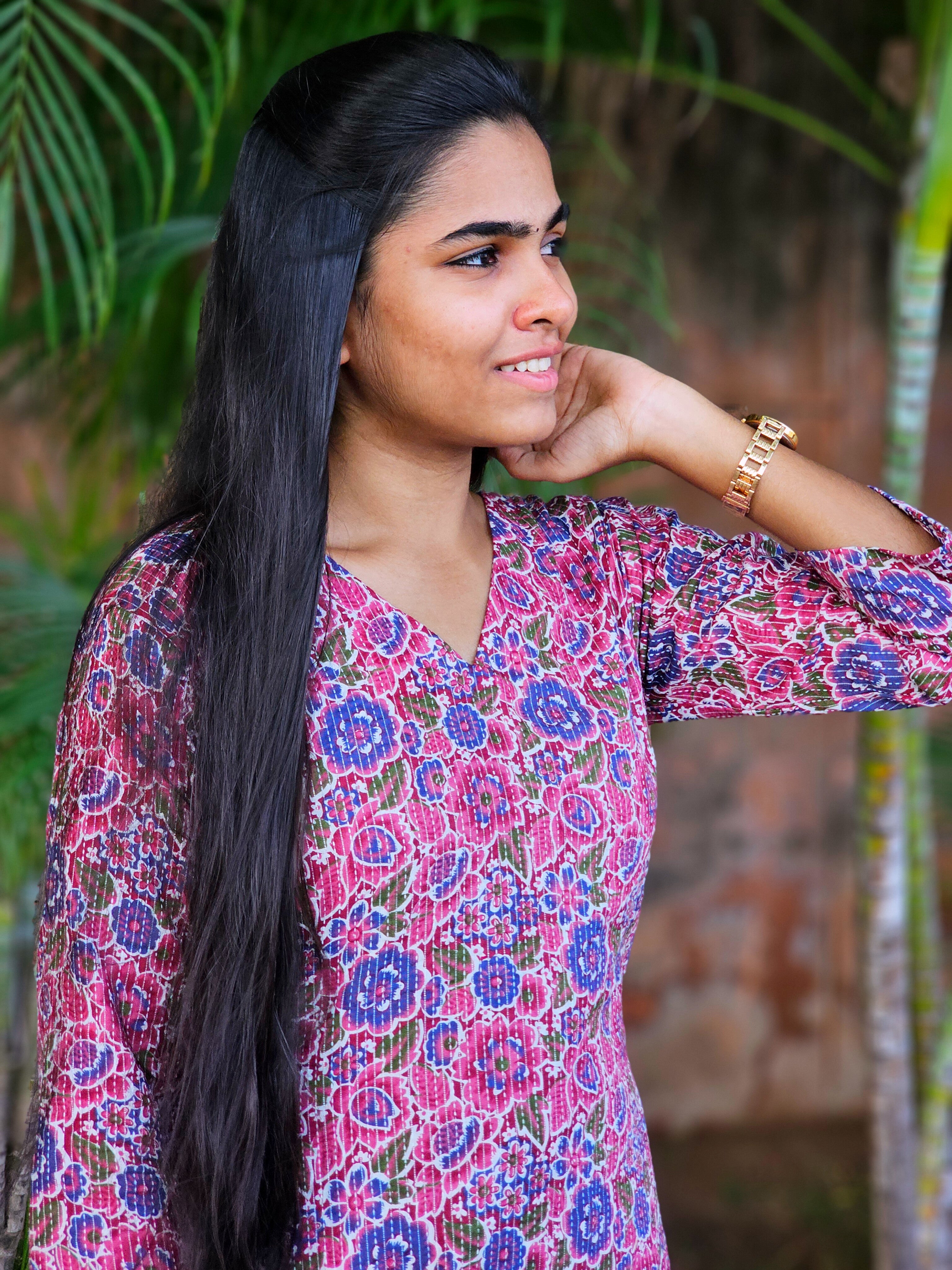Dhriti - Pink Kantha Cotton Kurta Set